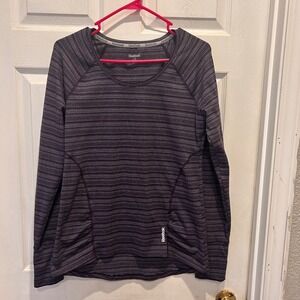 Reebok Women's Long Sleeve Athletic Top Striped Thumbholes Size Large Athletic